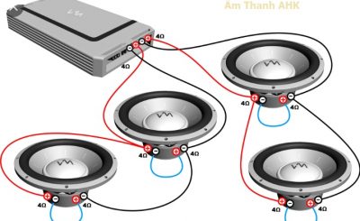Cách đấu dây kết nối 4 loa với amply 2 kênh 